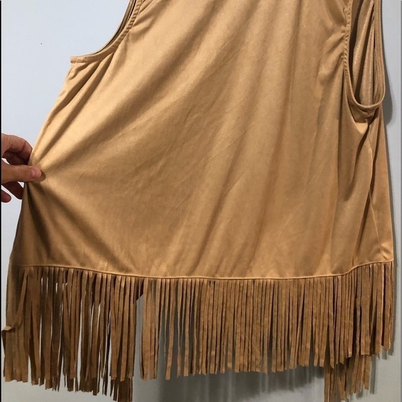 Avenue open front cardigan size 18/20 New with tags tan/brown with fringe trim - Picture 6 of 16